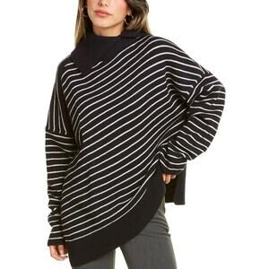 All Saints Womens Maddie Roll Neck Wool Blend Striped Navy Blue Sweater XS/S